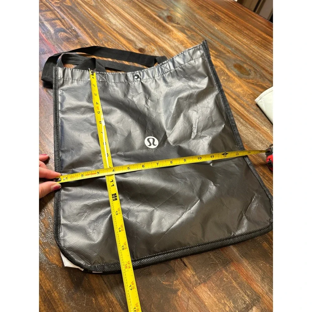 Lululemon Large Reusable Shopping Tote Bags Set of 2 Black White Cream with Logo